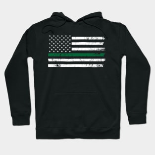 Thin Green Line Distressed USA Flag for Border Patrol and Military Hoodie